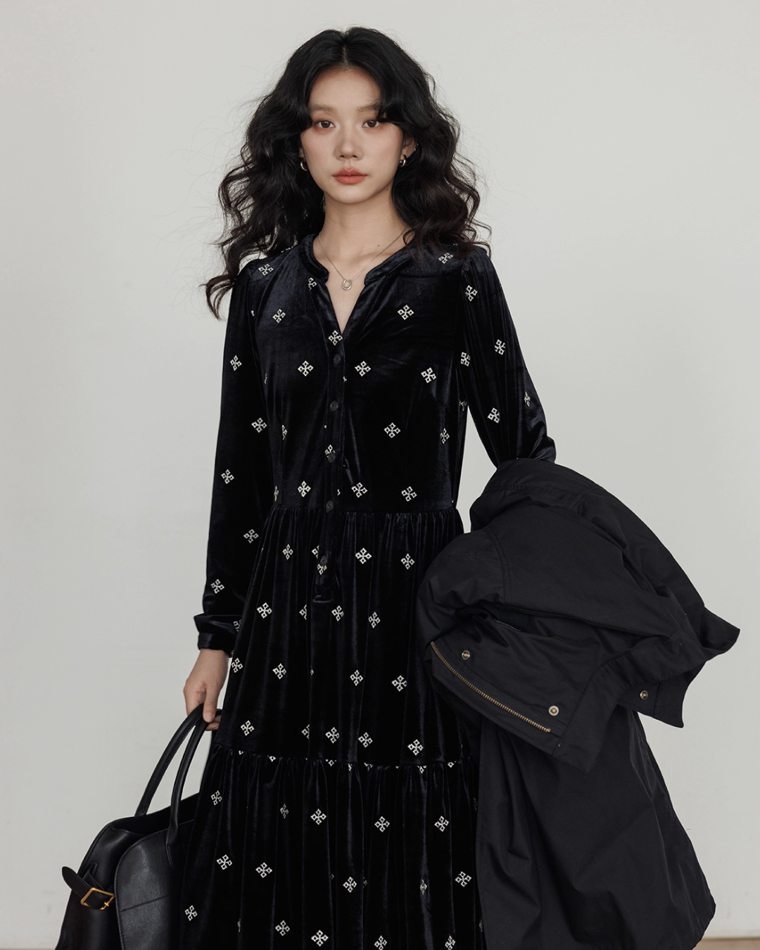 V-Neck Velvet Long Dress V-Neck Velvet Long Dress