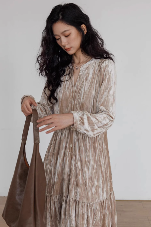 V-Neck Velvet Long Dress