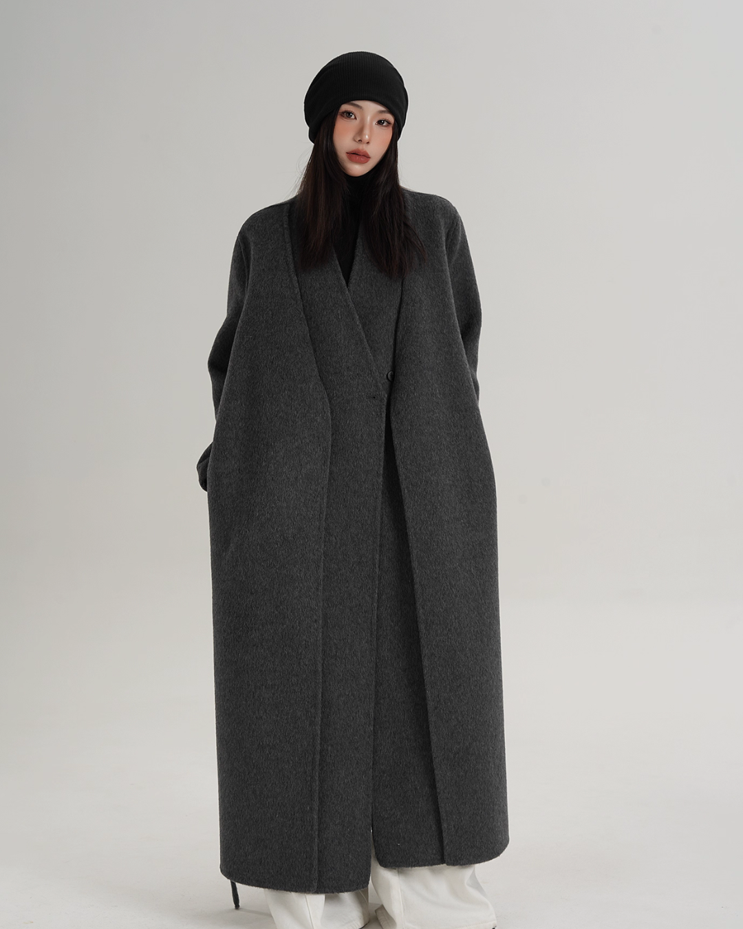 V-Neck Wool Long Coat V-Neck Wool Long Coat