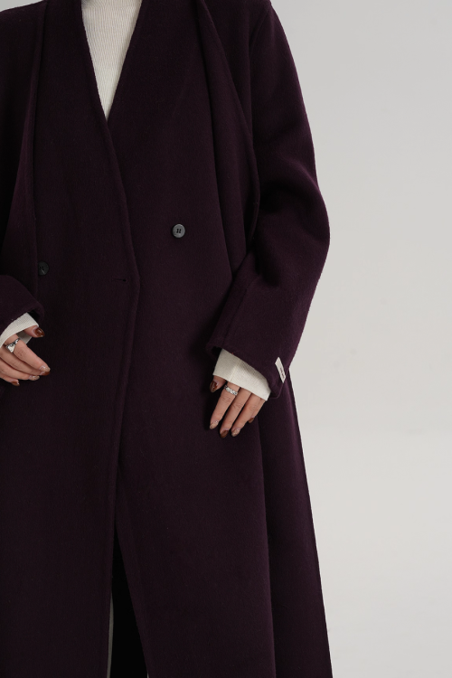 V-Neck Wool Long Coat