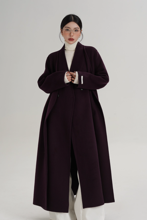 V-Neck Wool Long Coat