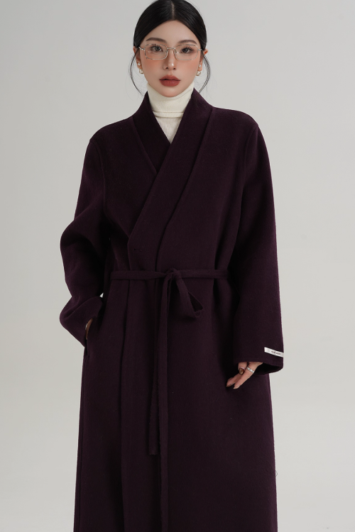 V-Neck Wool Long Coat