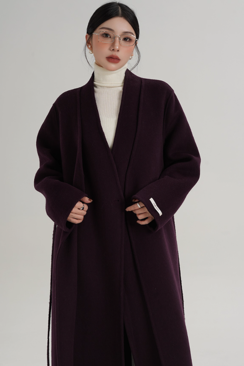 V-Neck Wool Long Coat