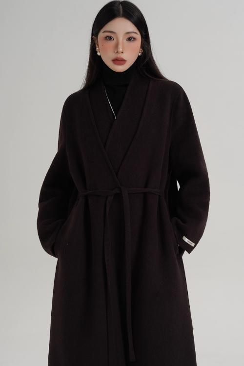 V-Neck Wool Long Coat