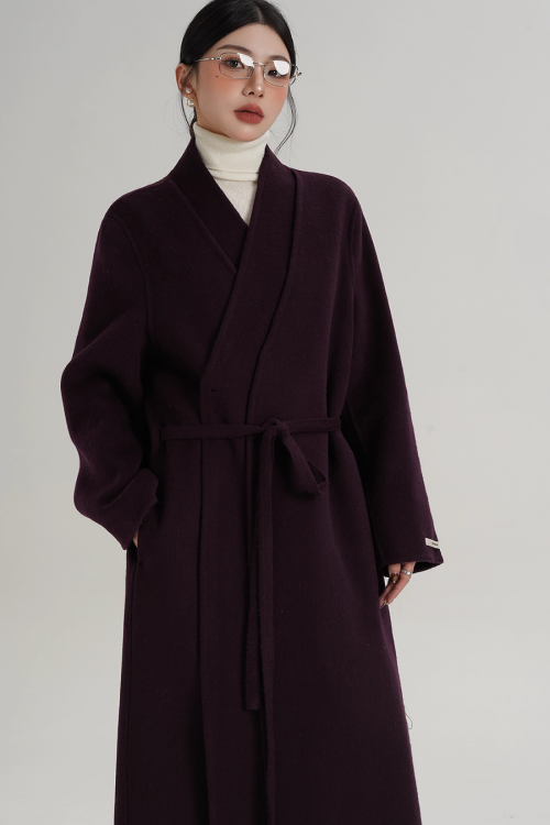 V-Neck Wool Long Coat