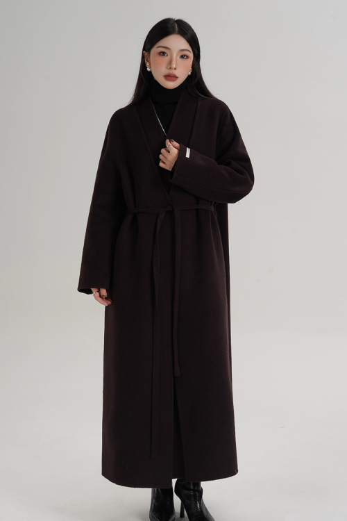 V-Neck Wool Long Coat
