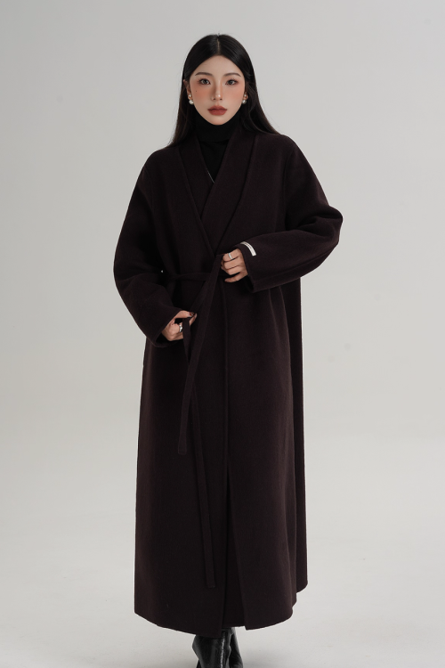 V-Neck Wool Long Coat