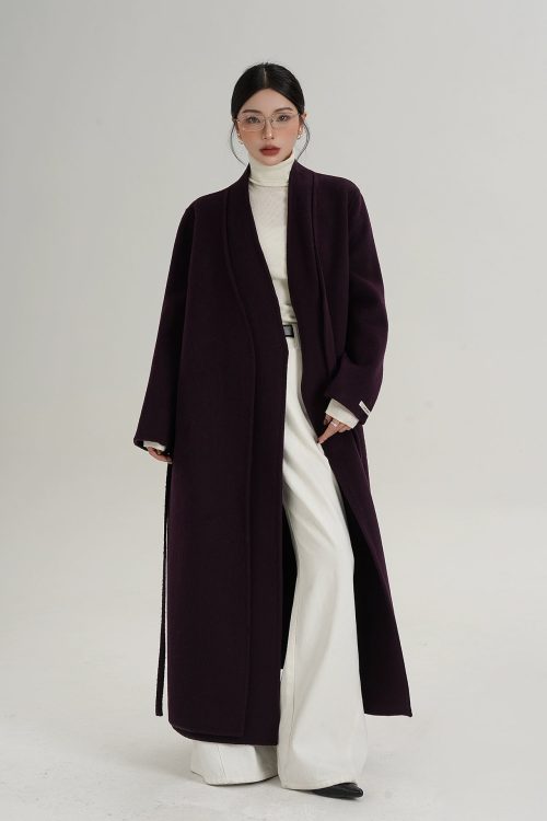 V-Neck Wool Long Coat