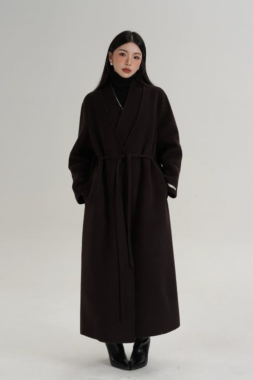 V-Neck Wool Long Coat