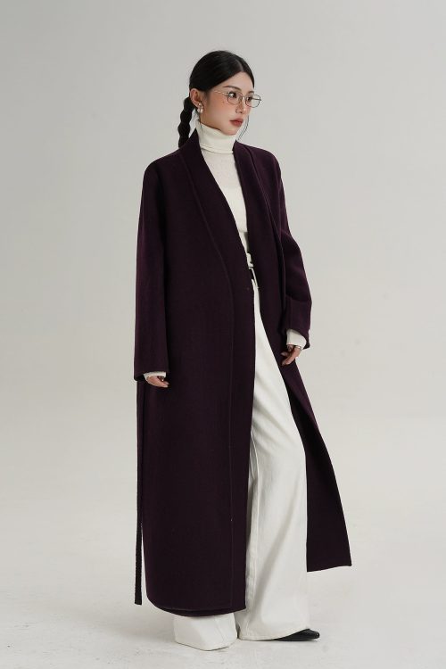 V-Neck Wool Long Coat