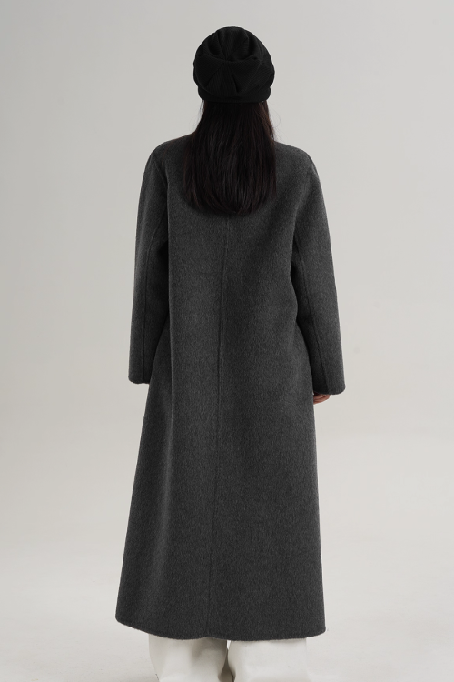 V-Neck Wool Long Coat