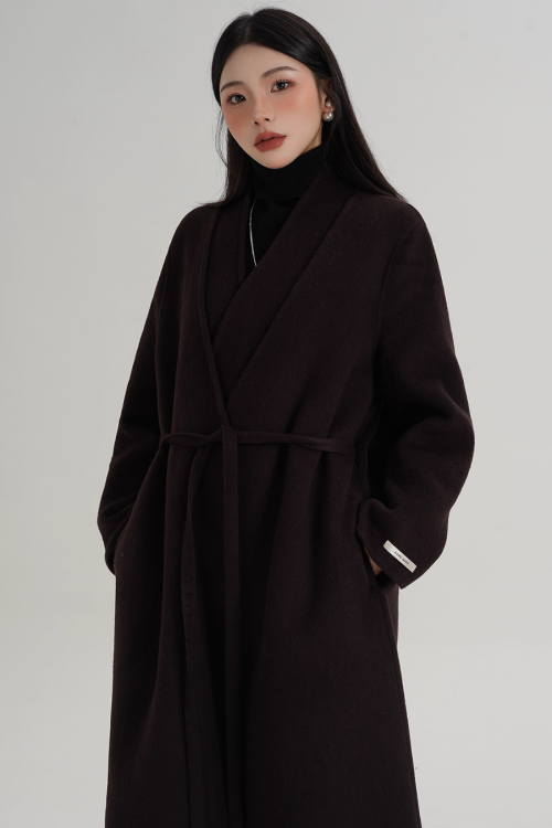 V-Neck Wool Long Coat