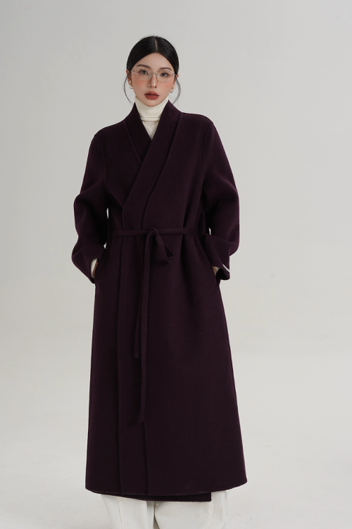 V-Neck Wool Long Coat