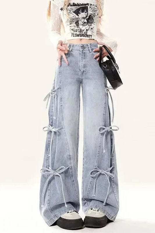Vintage Bow Bandage Wide Leg Jeans