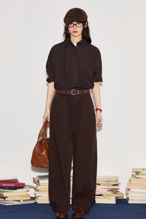 Vintage Brushed Two-Way Shirt / Pleated Lace Skirt