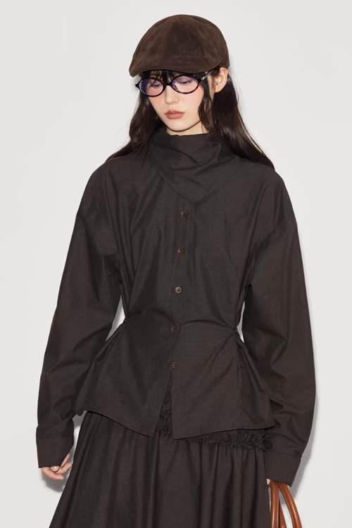 Vintage Brushed Two-Way Shirt / Pleated Lace Skirt