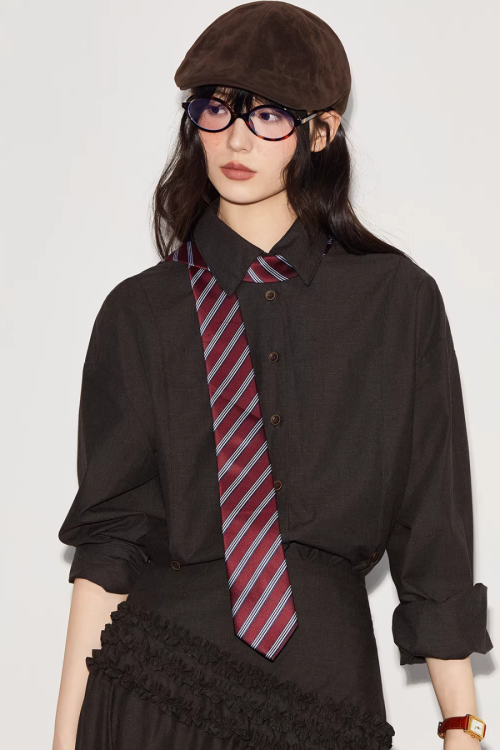 Vintage Brushed Two-Way Shirt / Pleated Lace Skirt