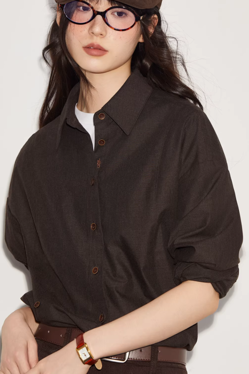 Vintage Brushed Two-Way Shirt / Pleated Lace Skirt