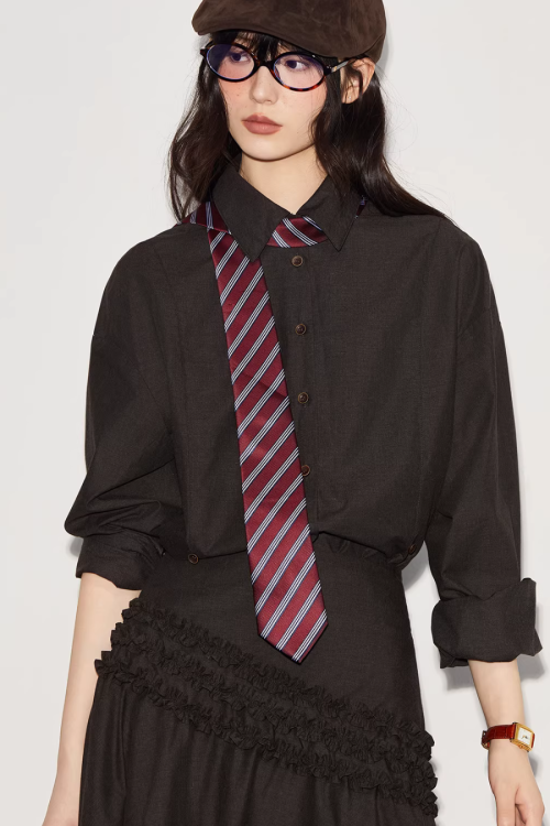 Vintage Brushed Two-Way Shirt / Pleated Lace Skirt