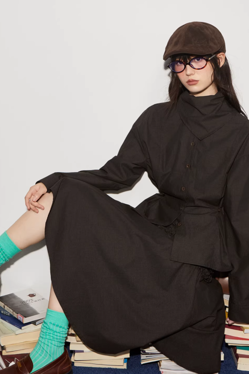 Vintage Brushed Two-Way Shirt / Pleated Lace Skirt