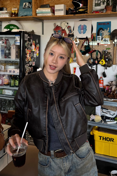 Vintage Cropped Leather Jacket