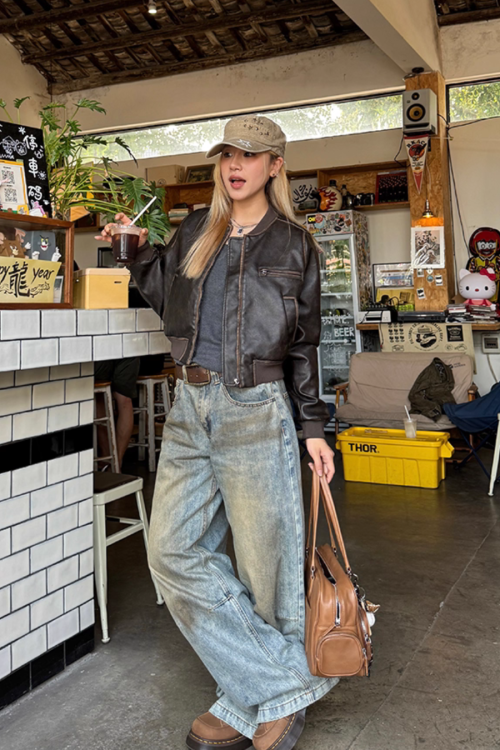 Vintage Cropped Leather Jacket