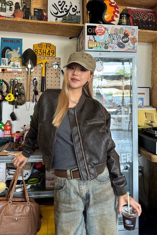 Vintage Cropped Leather Jacket