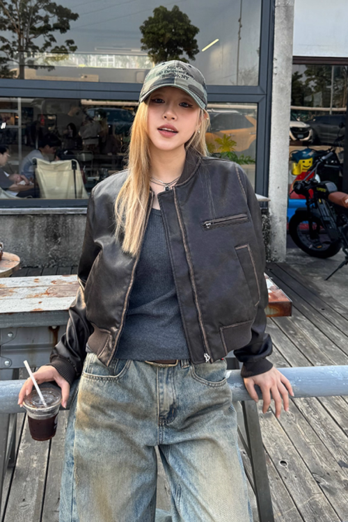 Vintage Cropped Leather Jacket