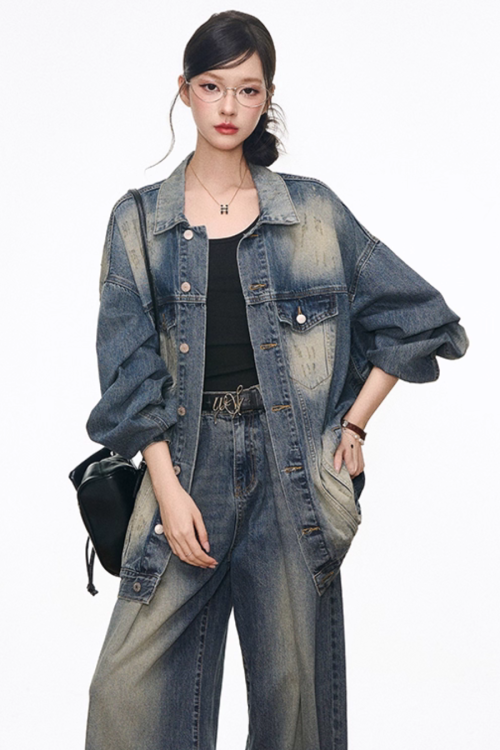Vintage Denim Jacket / Denim Wide Pants