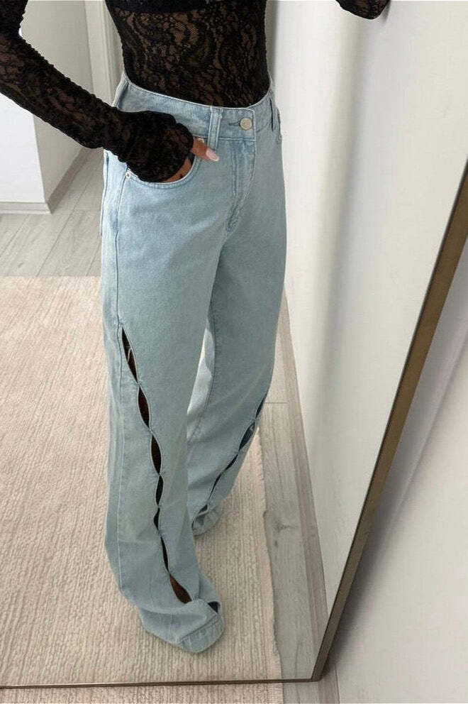 Vintage Distressed Cutout Straight Jeans Vintage Distressed Cutout Straight Jeans