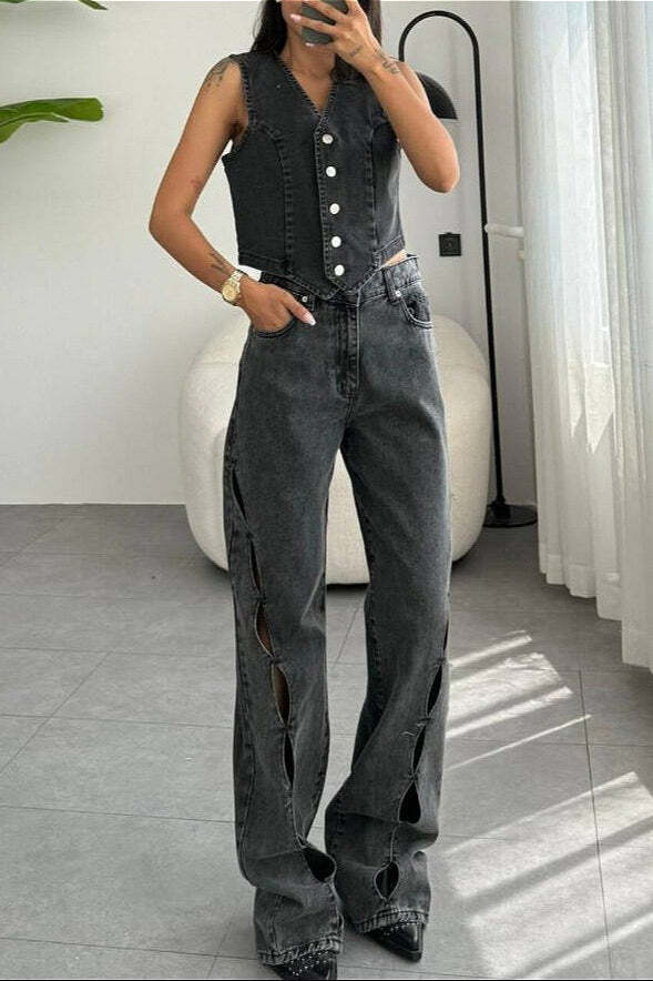 Vintage Distressed Cutout Straight Jeans Vintage Distressed Cutout Straight Jeans