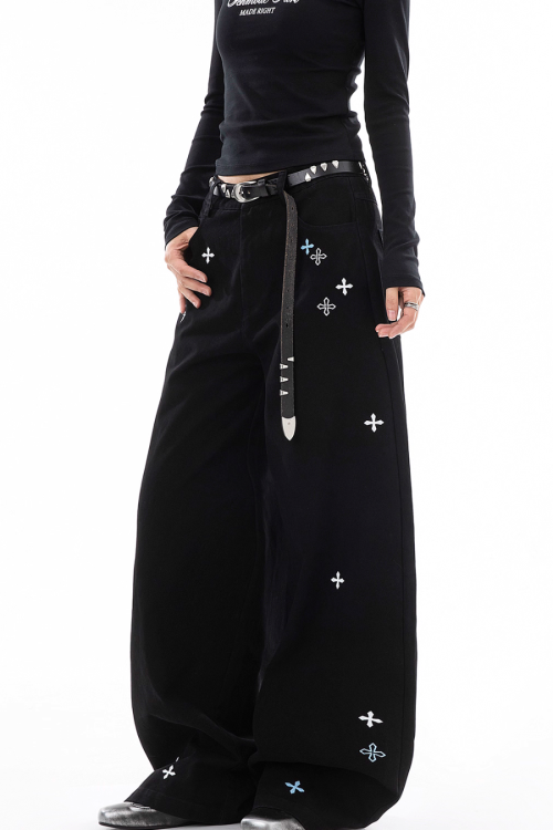 Vintage Embroidered Casual Pants