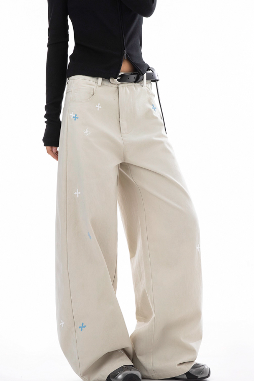 Vintage Embroidered Casual Pants