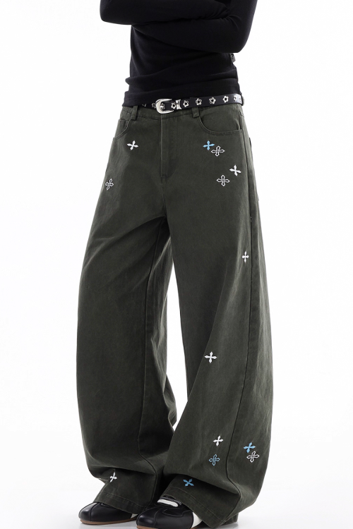 Vintage Embroidered Casual Pants