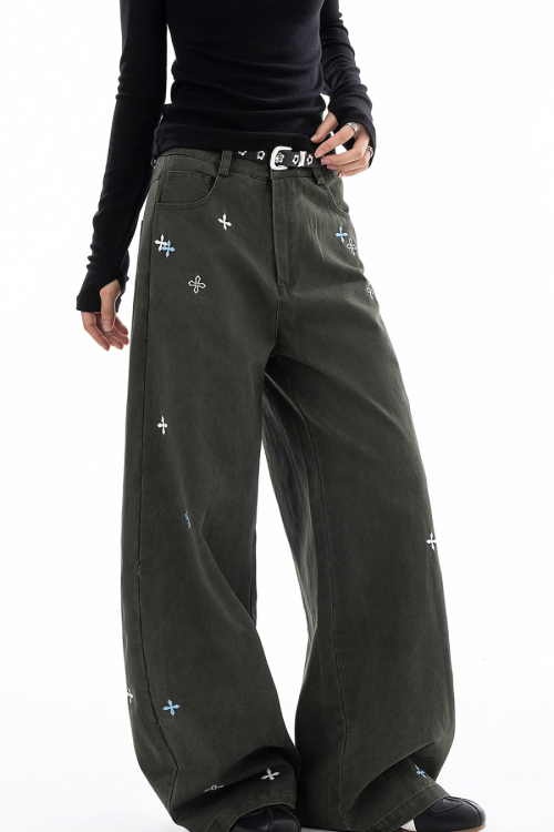 Vintage Embroidered Casual Pants