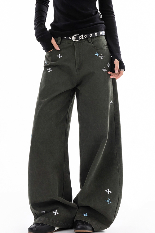 Vintage Embroidered Casual Pants