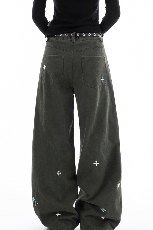 Vintage Embroidered Casual Pants
