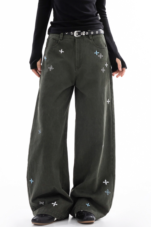 Vintage Embroidered Casual Pants