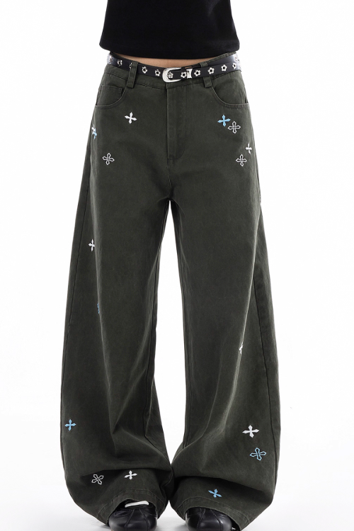 Vintage Embroidered Casual Pants