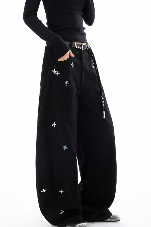 Vintage Embroidered Casual Pants