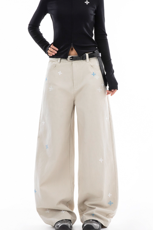 Vintage Embroidered Casual Pants