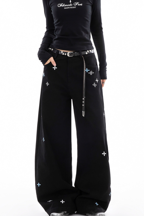 Vintage Embroidered Casual Pants