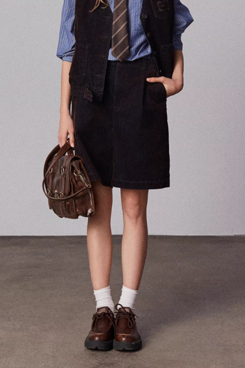 Vintage Flocked Denim Jacket / Vest / Bermuda Shorts / Tie