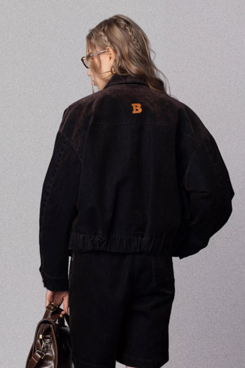 Vintage Flocked Denim Jacket / Vest / Bermuda Shorts / Tie