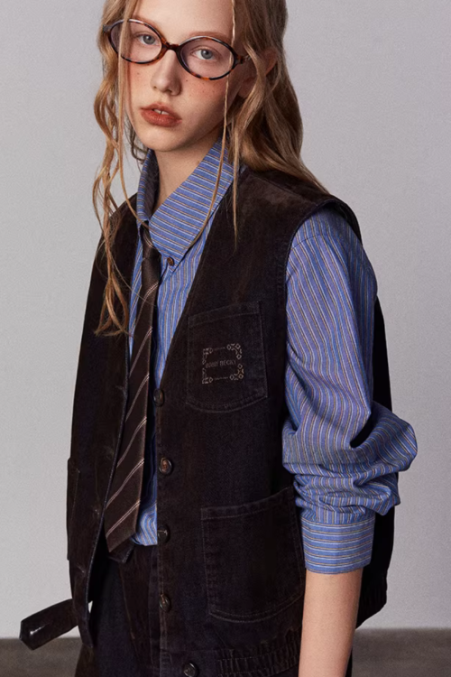 Vintage Flocked Denim Jacket / Vest / Bermuda Shorts / Tie