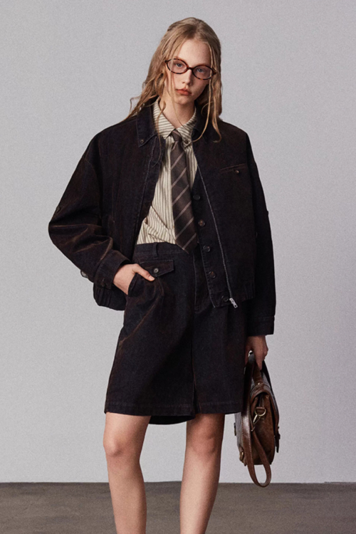 Vintage Flocked Denim Jacket / Vest / Bermuda Shorts / Tie