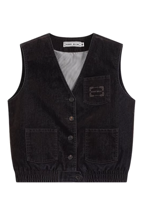 Vintage Flocked Denim Jacket / Vest / Bermuda Shorts / Tie