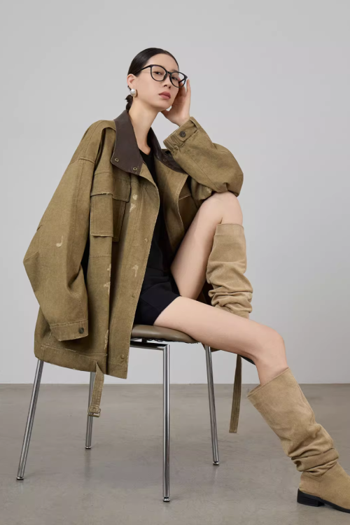 Vintage Leather Collar Jacket