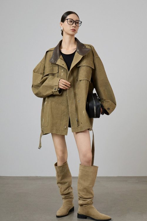 Vintage Leather Collar Jacket