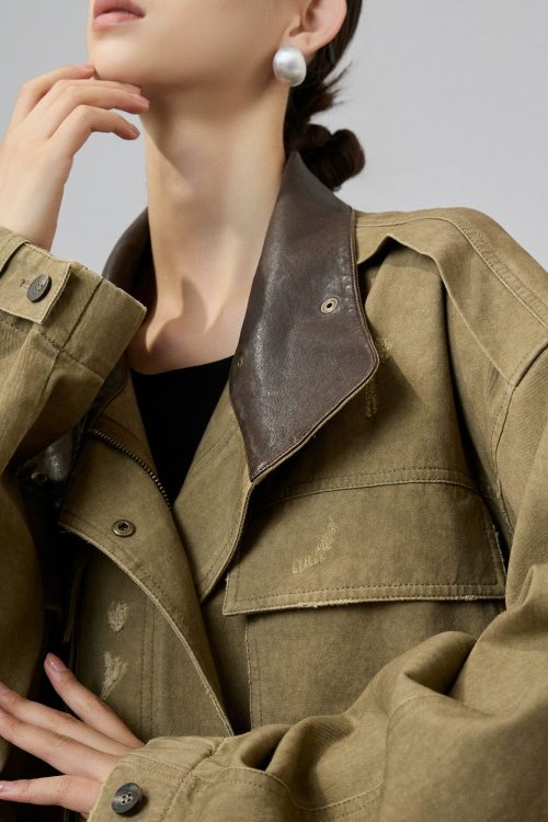 Vintage Leather Collar Jacket